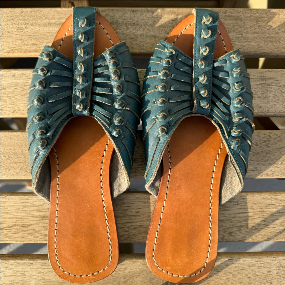 Cleobella Teal Leather Slides 40